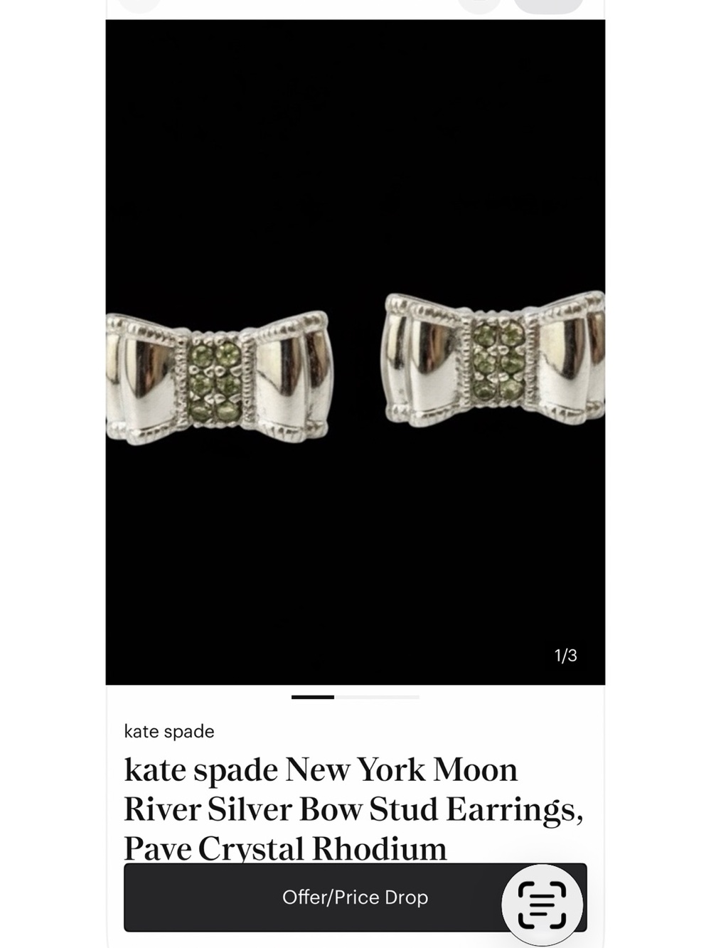 kate spade “New York Moon River”Silver Bow Pave Crystal Stud Earrings